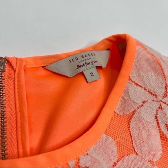 Ted BAKER London Neon Orange Chiffon White Lace Fit & Flare Vember Mini Dress - Picture 3 of 16